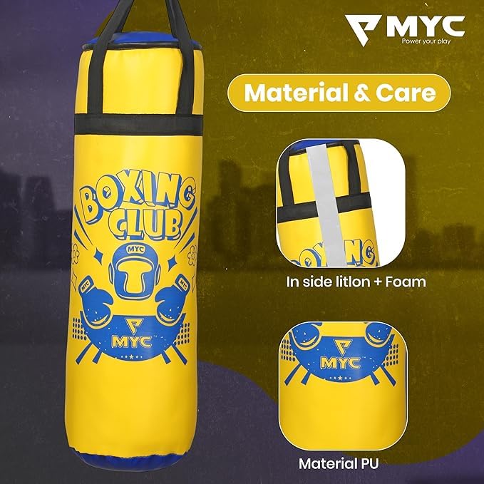 Image of MYC Club Pack of 4 Kids Punching Bag Boxing Kit Set for Karate | Bounce-Back Martial Arts Bag for Boys & Girls (Age 4-10 Year) (Yellow)
