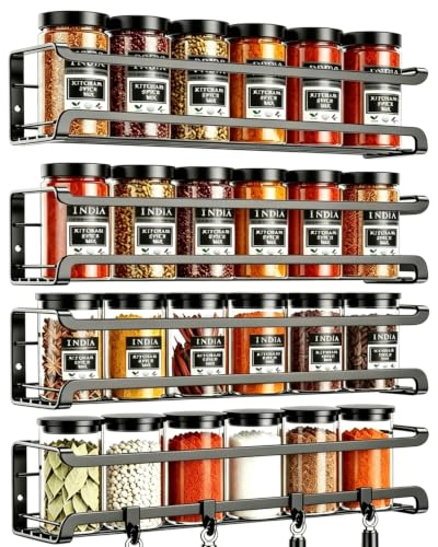 Especieros Para Cocina, 4 Piezas Organizador Cocina, Organizador Especias Cocina sin Taladrar, Metálica Especiero Negro Para Cocina Armarios y Baño Especieros Para Cocina, 4 Piezas Organizador Cocina, Organizador Especias Cocina sin Taladrar, Metálica Especiero Negro Para Cocina Armarios y Baño