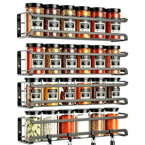 TRAYINDALY Kruidenrek wandmontage 4 stuks, ruimtebesparende kruidenorganizer voor kruidenpotten en kruiden, zelfklevende hangende kruidenrekken, organisatoren voor binnenkast, keukendeur opbergplank