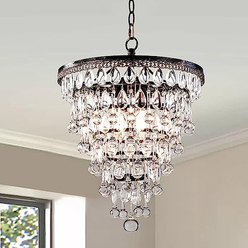 Papaya Farmhouse Raindrop Crystal Chandelier 4-Light Vintage Ceiling Light Fixture Gold On Bronze Hanging Pendant Lighting thumb #1