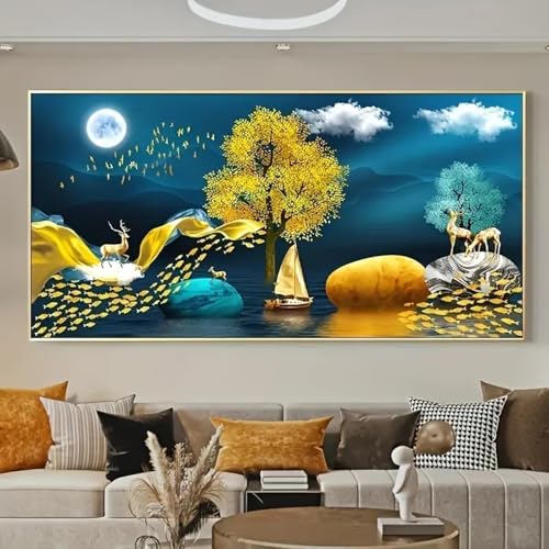 Affiches de pierre porte-bonheur cerf paysage arbre doré