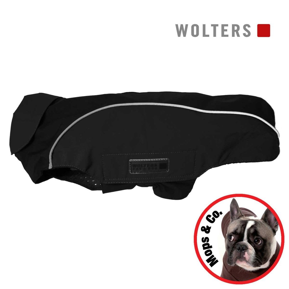 Wolters | Regenjacke Easy Rain für Mops&Co. schwarz/schwarz | Rückenlänge 38 cm