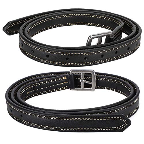 Leather Strap With Buckle, Horse Saddle Buckle Britain Saddle Horse Stirrup Belt Hobble Straps For Goats With Stainless Steel Buckle For English Saddle (Black)