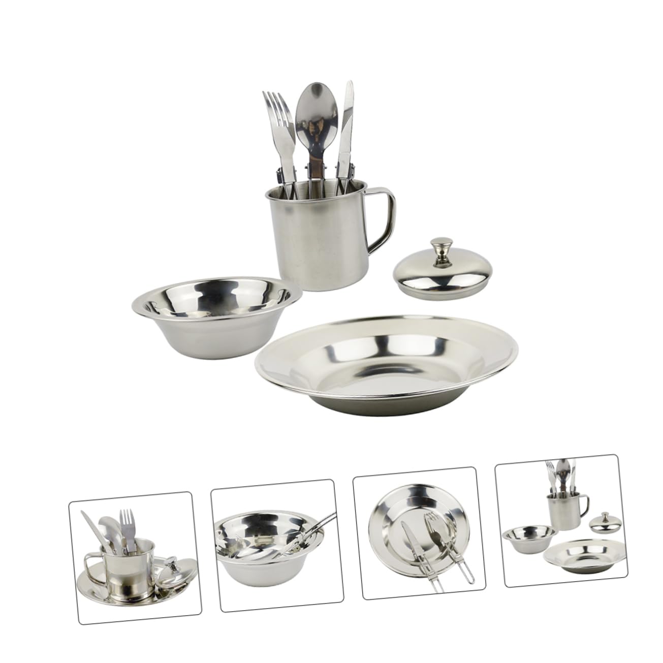 Mipcase 2 Ensembles Combinaison Vaisselle Camping Couteau Camping Set Vaisselle Camping Couteau de Camping ustensiles de Cuisine de Camping marmites de Camping Acier Inoxydable Silver