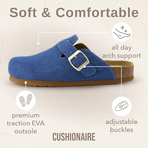 Image of CUSHIONAIRE Hana Womens Clogs | Comfortable Vegan Suede Clogs for Women | Slip On Potato Shoes with Cork Footbed & Arch Support | Memory Foam, Wide Widths Available