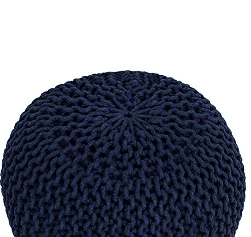 Birdrock Home Round Pouf Foot Stool Ottoman - Knit Bean Bag Floor Chair - Cotton Braided Cord - Great For The Living Room, Bedroom And Kids Room - Small Furniture (Navy) #TOP4