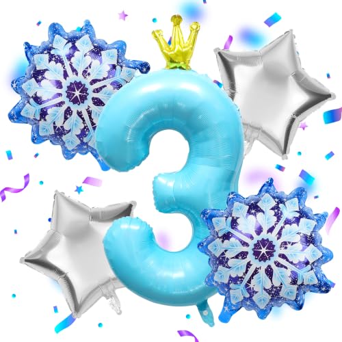 7Pcs 3rd Birthday Party Decorations Balloons Winter Snowflake Balloons Large Blue 40 Inch Number 3 Balloon Foil Star Ballon for Birthday Party Favor Decor Supplies Winter Wonderland Decoration