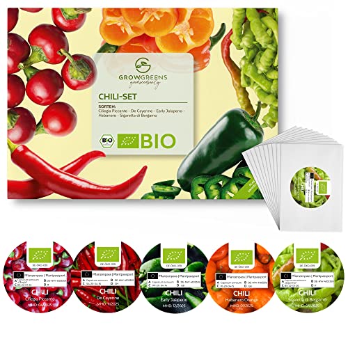 BIO Chili Samen 5er Set - Chili Saatgut aus biologischem Anbau ideal für die Anzucht im Garten, Balkon oder Terrasse