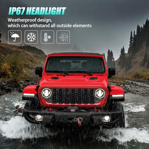 Image of Nilight 7 Inch Round LED Halo Headlights and 4 IN Fog Lights w /Turn Signal Amber White DRL High Low Beam Compatible with 2007 2008 2009 2010 2011 2012 2013 2014 2015 2016 2017 2018 Wrangler JK JKU