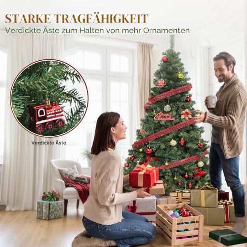 YITAHOME 182cm Künstlicher Weihnachtsbaum, ca. 880 Spitzen, Naturgetreu, Dichte Zweige, Tannenbaum mit Klappsystem-Rahmen & Metallständer… – Ansicht 6