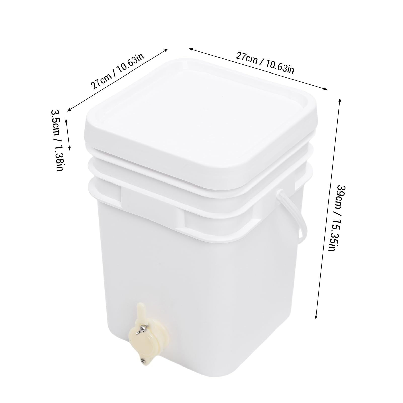 Pssopp 20-litrowe Wiadro na Miód Kwadratowy Pojemnik na Miód HDPE z pokrywką i bramką 39x27x27cm do Pszczelarstwa Przydomowego i Pasieki Zbieranie Miodu i Karmienie pszczół