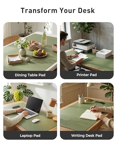 Image of Aothia Faux Leather Desk Mat - Large Mouse Pad, Non-Slip PU Leather Blotter, Waterproof Writing Surface for Office and Home (Olive Green, 40 inch x 24 inch)
