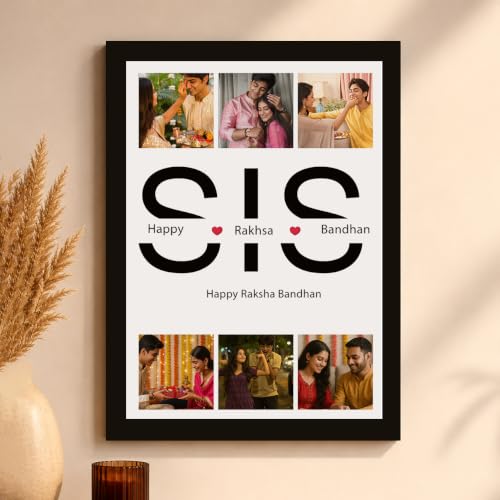 Image of Art Street Personalised & Customized Gift For Rakshabandhan, rakhi Photo Frame Collage with Photo upload, DAD Photo Print with Framed For Birthday, (Color: Black, A4)