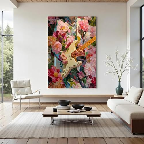 Tableau guitare florale impression musicale moderne sur toile