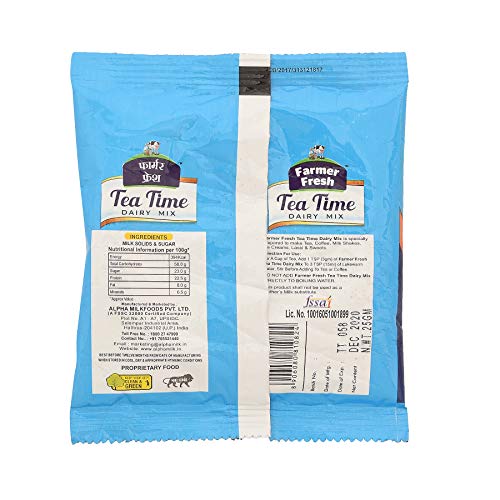 Image of Farmer Fresh Tea Time Dairy Mix - 12g Sachets, Pack of 100 - Low Fat Milk Powder - Perfect Tea Whitener & Coffee Creamer - Creamy Taste, Easy to Use