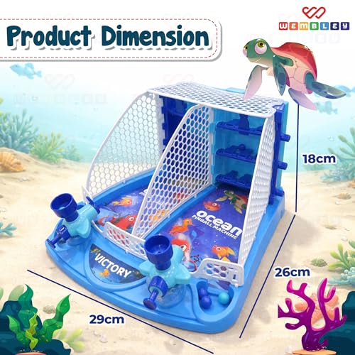 Image of Wembley Ocean Shooting Arcade Board Game for Kids | Aqua 2 Player Pinball Marble Shooter Tabletop Toy | Indoor Competitive Skill Activity Game | Birthday Gift for Boys Girls Age 5 6 7 8 9 10 11 Years