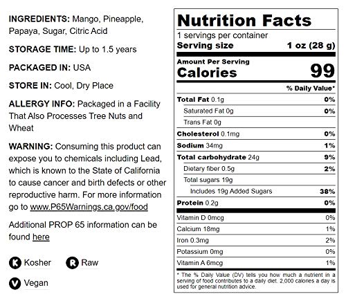 Miniatura 4 de Mezcla de frutas en cubitos, 4 onzas  Contiene mango Dreid y cortado en cubitos, piña, papaya. Bocadillo vegano endulzado, sin sulfuro, confitado,