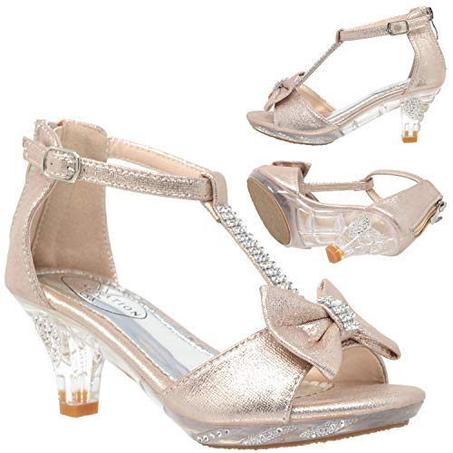 Generation Y Kids Dress Sandals T-Strap Rhinestone Glitter Clear High Heel Girls Shoes4