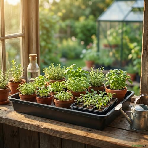 GREEN24 Profi Gewächshaus-Wanne XL565 wasserdicht für Pflanzen, Gewächshäuser und Garten, 56,5 x 41,5 x 8,5 cm, schwarz, für Innen und Außen