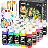 Shuttle Art 25 Colors Outdoor Acrylic Paint Set, 2oz/60ml Waterproof Acrylic Paint with 10 Brushes 1 Palette, Rich Pigmented Paints for Artists, Beginners on Rocks, Wood Crafts, Garden Statues