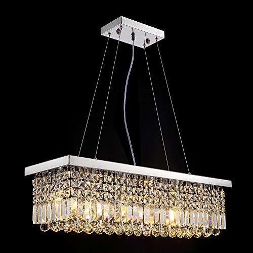 SILJOY Modern K9 Crystal Pendant Chandelier Lighting Rectangular