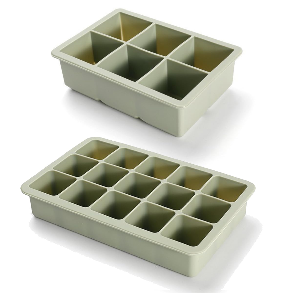 Ice cube mold,silicone ice mold,Ice Cube Tray with Lid, Food Grade Silicone Ice Mold, Slow-Melting Ice Tray with Large Ice Cubes, Whiskey, Cocktails and Juices, Green, 6 Grids + 15 Grids (Cubes)
