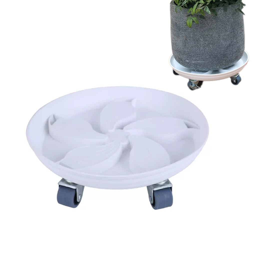CXVHsertWR rolling plant caddy, Plant Pallet Caddy Stand Round Flower Pot Mover(White,25cm)