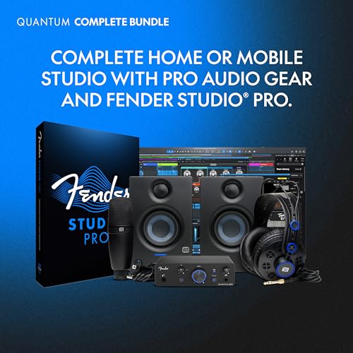Image of Fender Quantum Complete Recording Bundle with Quantum LT2 USB Interface, Mic, Speakers, Headphones & Recording Software | All-in-One Bundle for the Guitarist, Vocalist & Podcaster