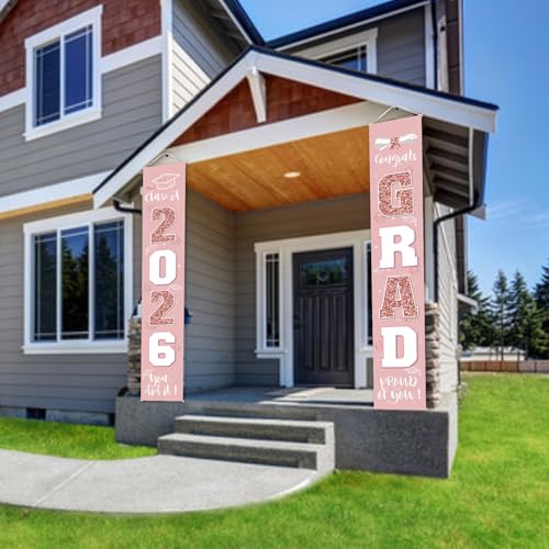 Image of Graduation Decorations 2026 Banner Porch Sign Rose Gold for Class of 2026 Graduates
