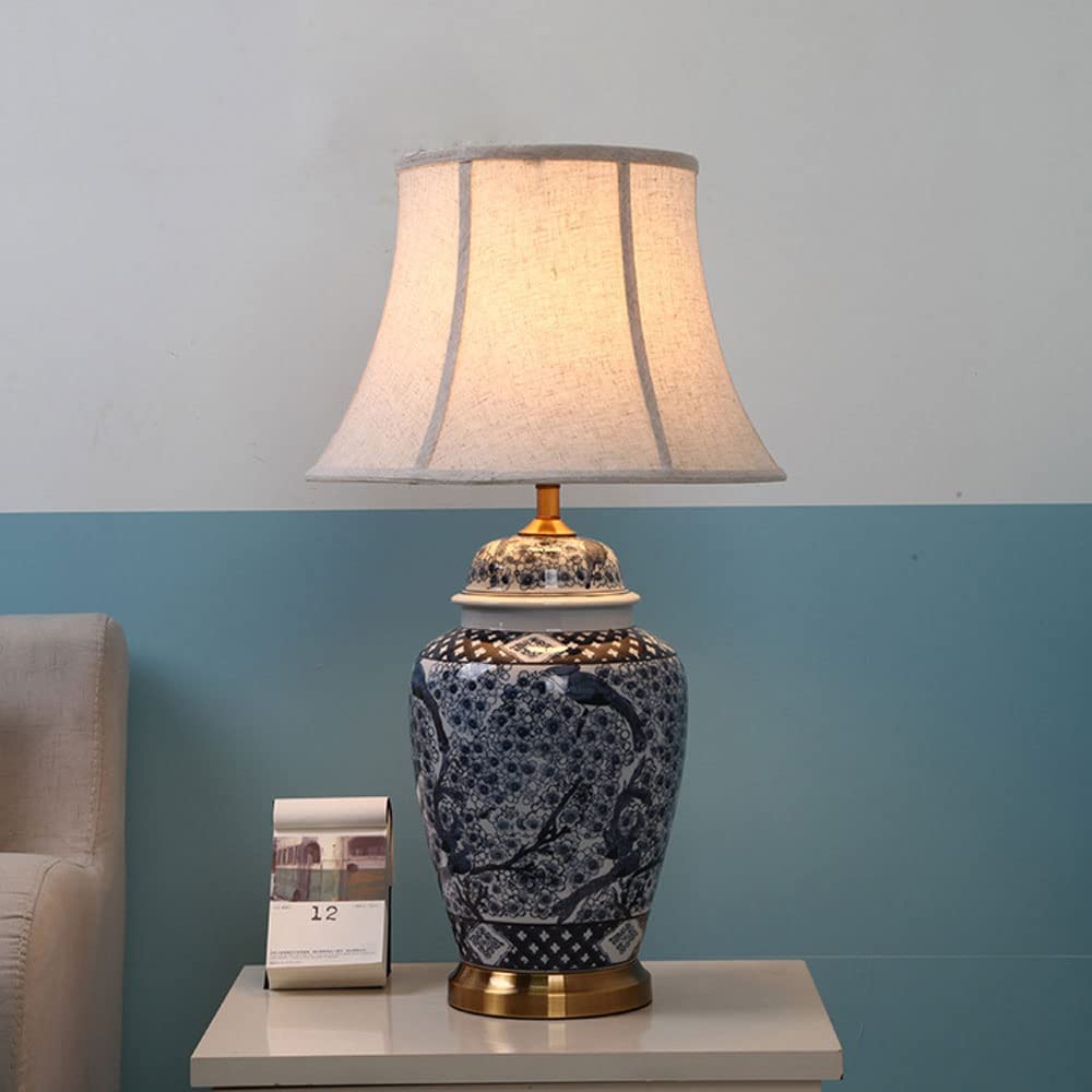 Lampa stołowa Lampa nocna Ceramiczna Orientalna Duża Szafka nocna Do Sypialni Salonu Biurka Domowego (Niebieska: Rozmiar A Przełącznik Przyciskowy