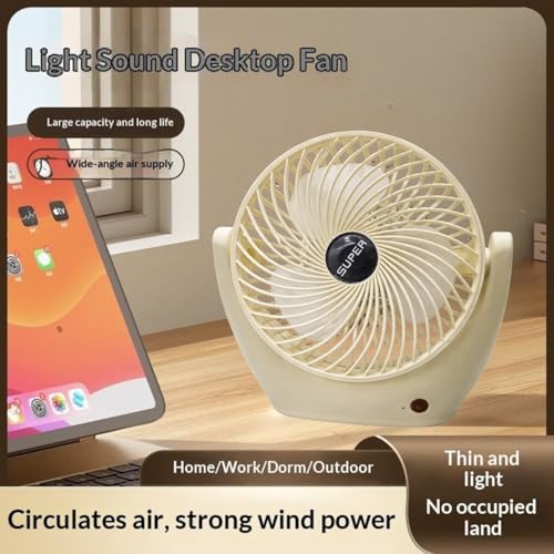 Image of One94Store Portable USB Desk Fan, 1800mAh Rechargeable Handheld Fan with Stand, 3 Speed Low Noise Personal Cooling Fan, Up to 4Hrs Runtime for Home, Office & Travel (Creamy White)