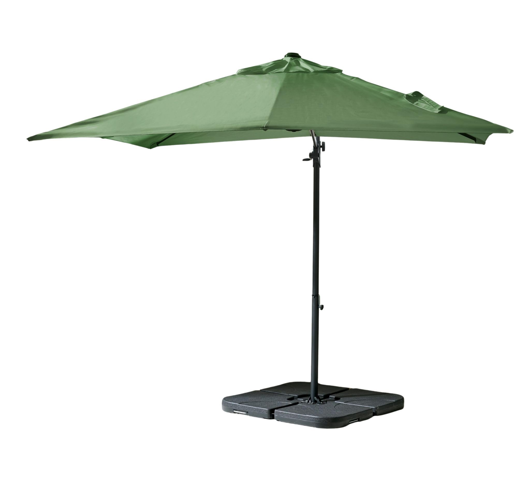 Furniturebox UK Outdoor Accessories - Cantilever Green Square Garden Parasol Umbrella & Black PE Plastic Fillable Base For Sun Shade, Washable Fabric, 360°rotation, UV50+ protection, Free Cover