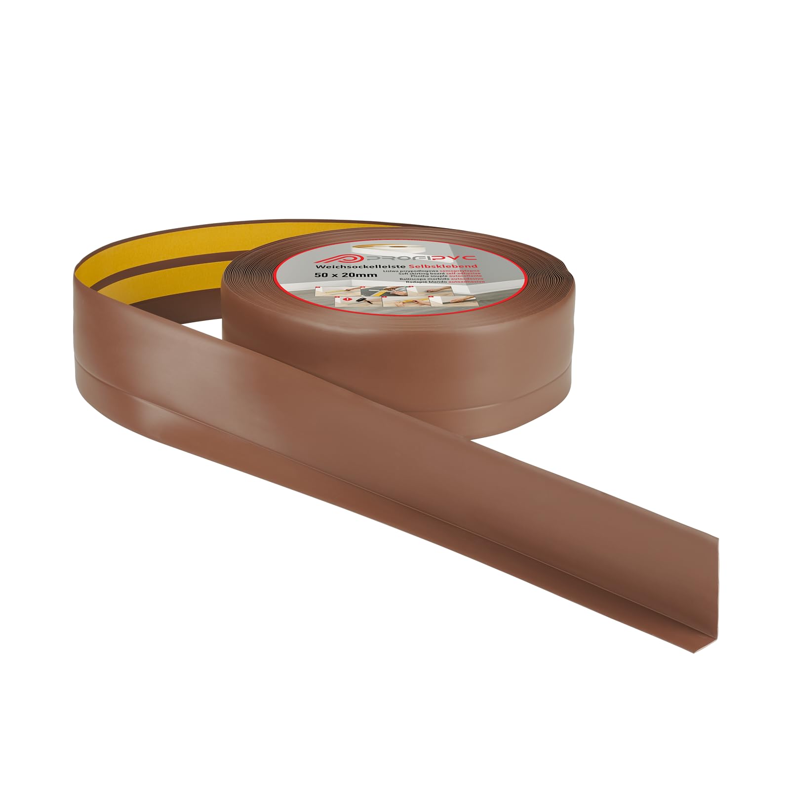 ProfiPVC Rodapié flexible autoadhesivo PVC 50x20mm 25m Marrón