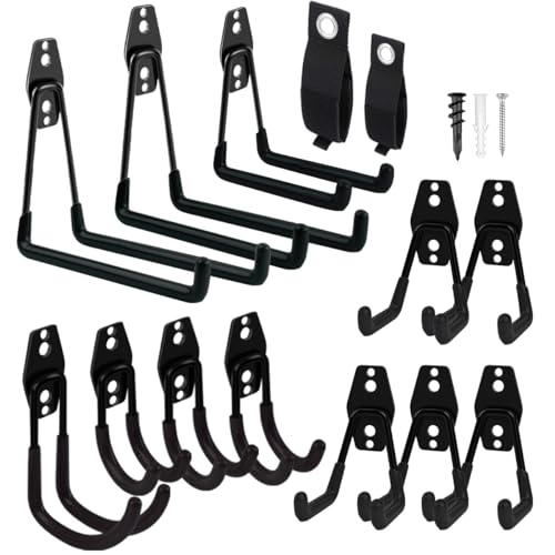 Remiawy Garage Hooks 14 Pack Heavy Duty Garage Storage Hooks Steel Tool Hangers for Wall Mount Utility Hanger with Anti-Slip Coating for Garden Tools Ladders Bikes Bulky Items