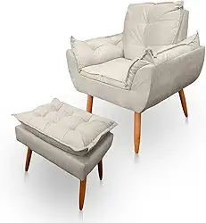 Poltrona Opala com Puff Opala para Sala e Quarto Suede Bege - Jylcrom