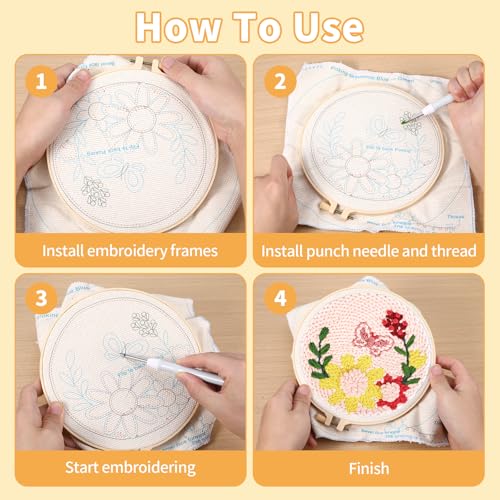 Image of Mowouhn Punch Needle Kit for Adults Beginner,Floral Leaf Punch Needle Embroidery Starter Kits,Include Instructions, Pattern, Yarns,Embroidery Hoops for Handmade Crafts White Elephant Gifts DIY