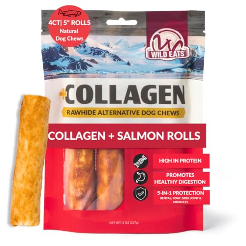 Wild Eats Salmon Flavor Collagen Cheek Roll Chews 5 4pk Pig Ear Substitute
