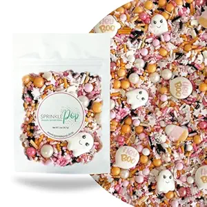 Sprinkle Pop Boo Bash Sprinkle Mix| Orange Pink White Sprinkles with ~6 Ghosts, Candy Corn & Hey Boo Royal Icing & Black Pops| Halloween Sprinkles Made in USA for Decorating Cake Cupcakes Cookies, 2oz