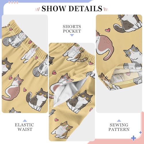 Kitten Cat with Love Boys Long Pants Soft Trousers Elastic Waist Kids Lounge Bottoms with Pockets S-XL4