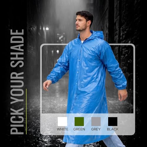 Image of Robustt EVA Reusable Raincoat with Hood (Dark Blue) - Pack of 10 | Elasticated Full Sleeves Outdoor Waterproof Raincoat for Men & Women | Rainwear | Button Closure | Knee Length | Universal Fit