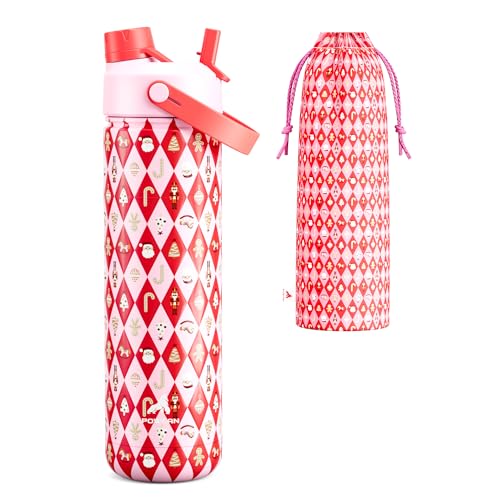 Image of 26 oz Christmas Insulated Water Bottle with 2-in-1 Straw and Spout Lid, Keep Cold 24H, Leak-Proof, Fits in Car Cup Holder, Stainless Steel Water Bottle for Gift, Trip, Home (Candy Cane Wishes)