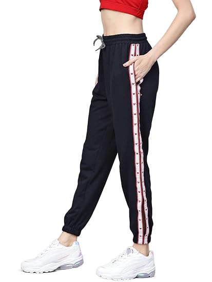 Women's Cotton Blend Regular Fit Side Tape Track Pants