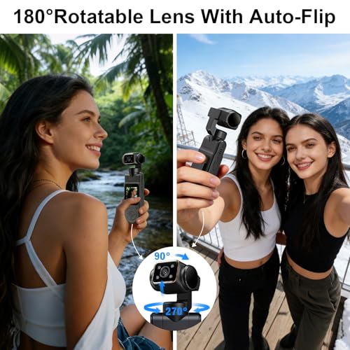 Image of 1080P Handheld Vlog Camera Portable Pocket Action Camera with Rotatable Lens, Mini Body Cam with Audio and Video Recording for Outdoor Sports, Cycling, Travel Vlogging Gimbal Camera