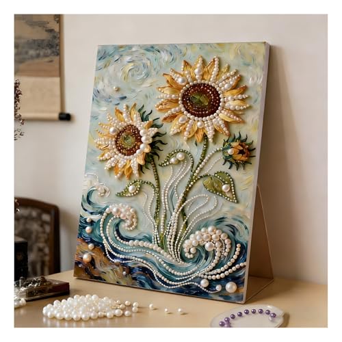 YHWABOICE DIY Beaded Art Kit - Castle Pearl Paintin, DIY 3D Pearl Painting Kit, Castle Design with Fireworks, Plastic Pearl Art Craft for Adults and Beginners, Home Wall Decor (#01)