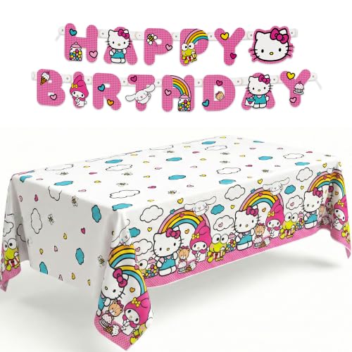Hello Kitty Birthday Decorations | Hello Kitty Birthday Banner and Table Cloth | Officially Licensed