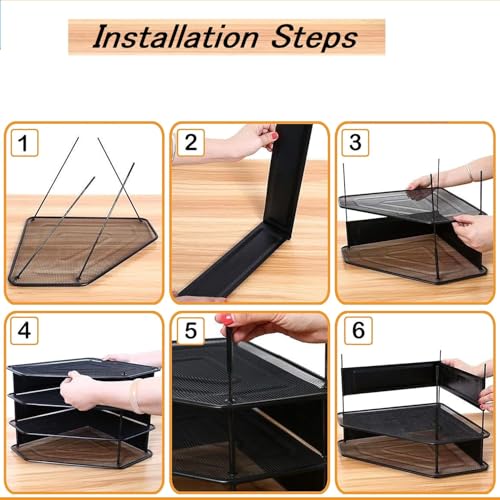 Image of 4 Layer Metal Mesh Magazine Holder, Countertop Desk File Organizer 4 Slot| Vertical File Dividers Book Holder & Cabinet Document Storage Rack (Black, Step Shelf) Pack of 1