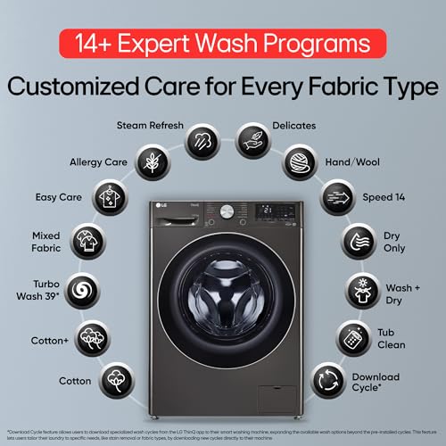 Image of LG 12 Kg (Wash) / 7 Kg (Dry), AI Direct Drive Technology, Steam+ & Wi-Fi Front Load Fully Automatic Washer Dryer (FHD1207STB, Intelligent & Convenient Fabric Care & Turbowash 360, Platinum Black)