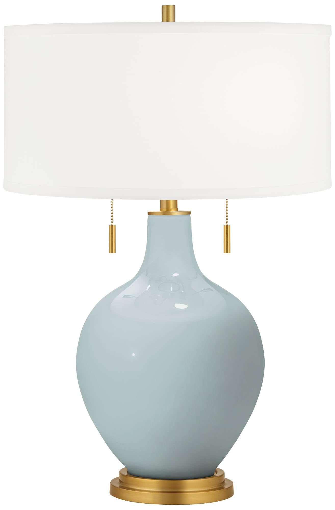 Color + Plus Toby 28" Tall Modern Glass Table Lamp Pull Chain Rain Blue Gold Brass Finish Single Fabric White Shade Living Room Bedroom Bedside