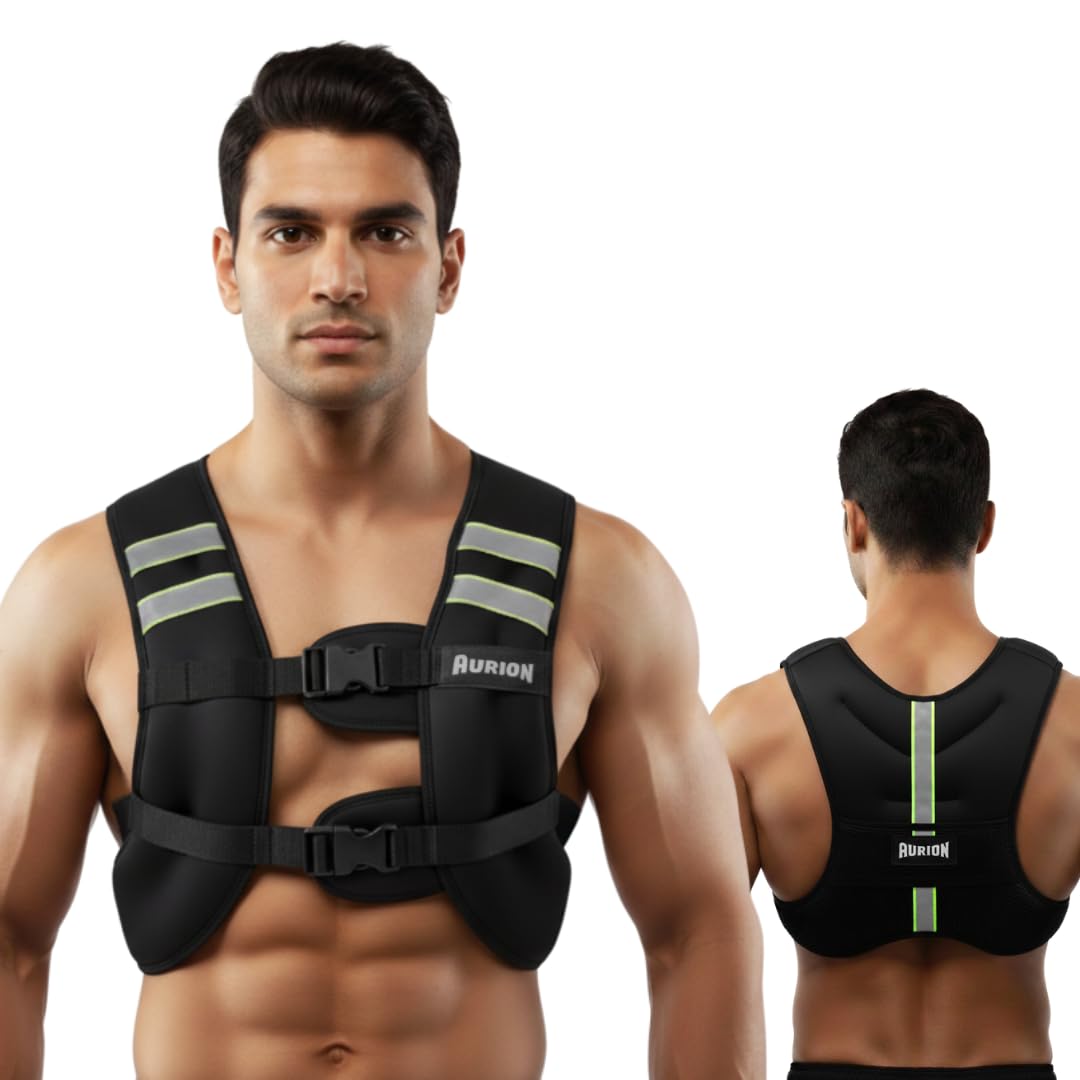 Aurion by 10Club Durable Body Weighted Vest 10kg, Black Vest for both Men & Women, Gym Equipment, Fitness Jacket with Adjustable Belt, Perfect for Workout and Training