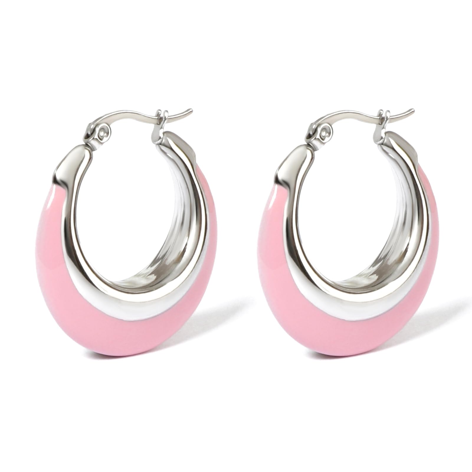 TaYolnFaSo Chunky Enamel Hoop Earrings for Women 18K Gold Plated Bamboo Checkered Huggie Earrings Enamel Jewelry Gift for Her